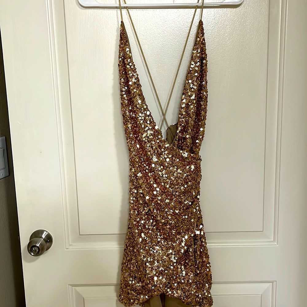 Rose gold backless spaghetti strap dress worn once
